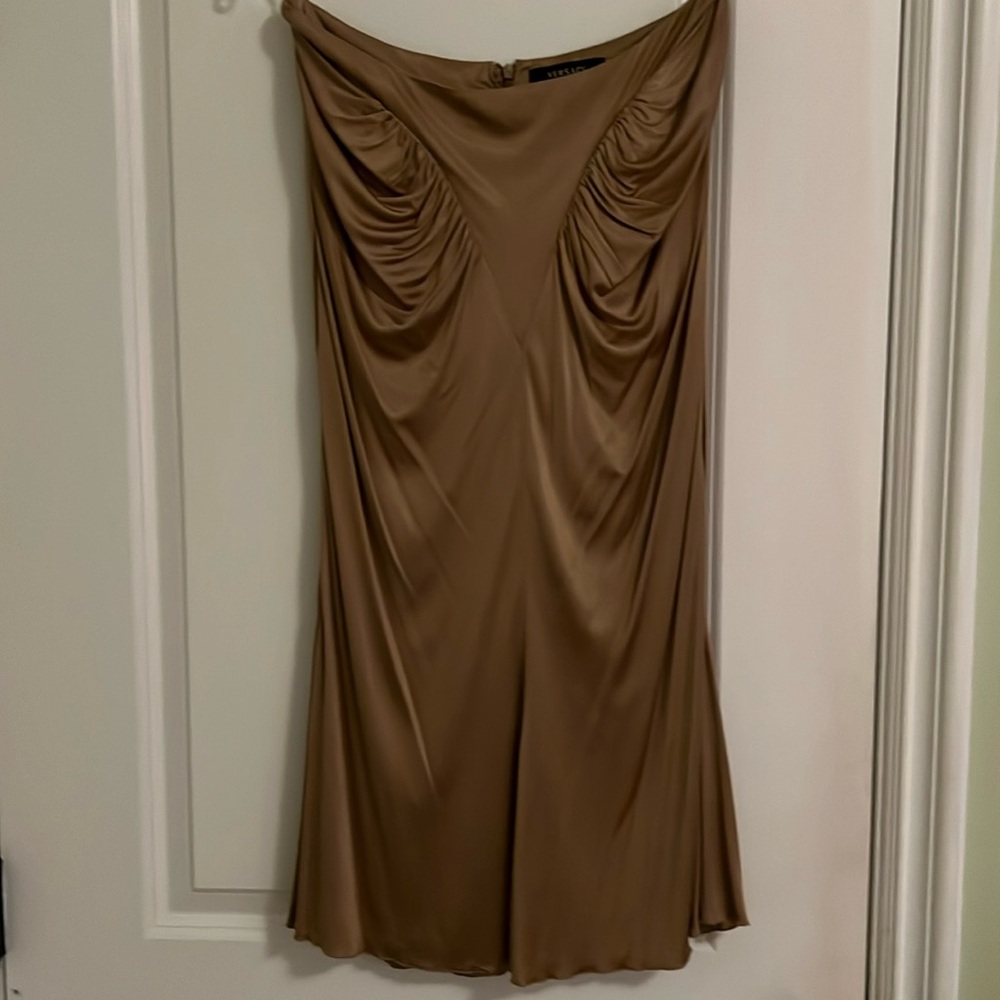 RARE VERSACE Gold Strapless Dress with Ruched Bodice